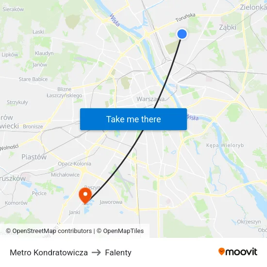 Metro Kondratowicza to Falenty map