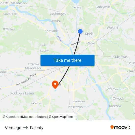 Verdiego to Falenty map