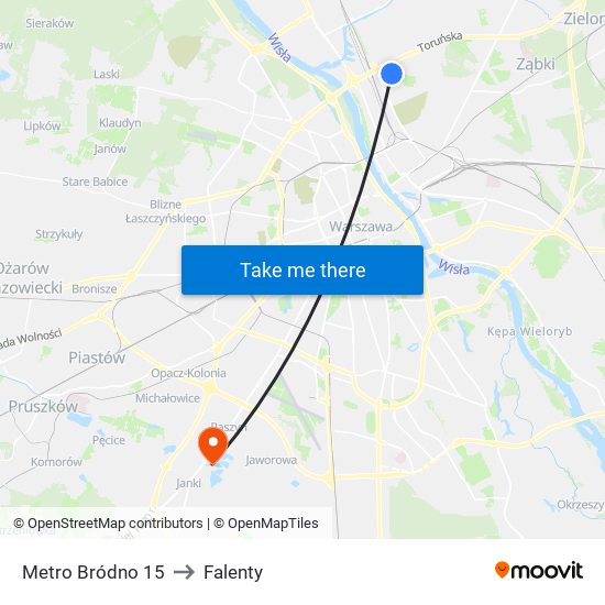 Metro Bródno to Falenty map