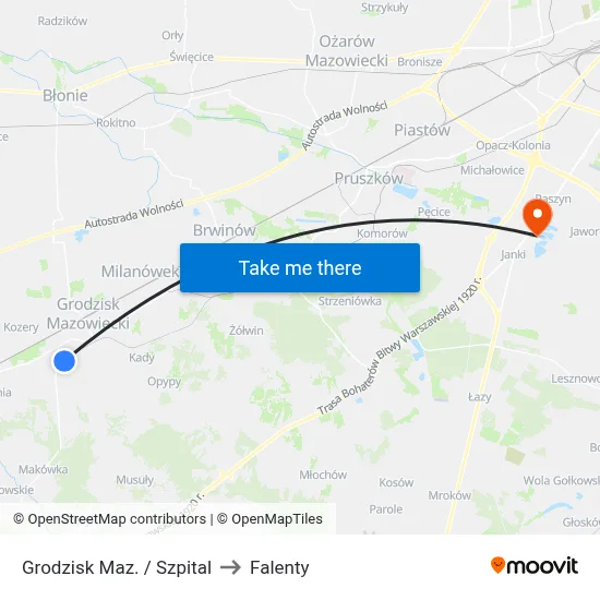 Grodzisk Maz. / Szpital to Falenty map