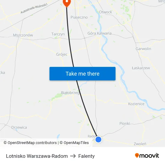 Lotnisko Warszawa-Radom to Falenty map