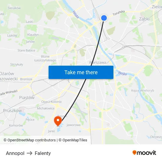 Annopol to Falenty map