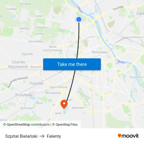 Szpital Bielański to Falenty map