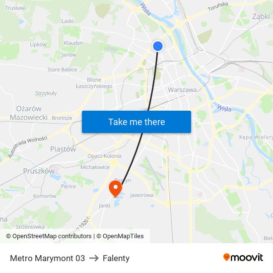 Metro Marymont to Falenty map