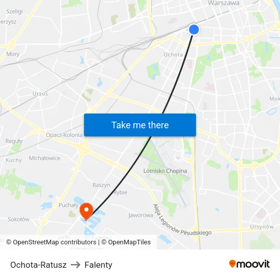 Ochota - Ratusz to Falenty map