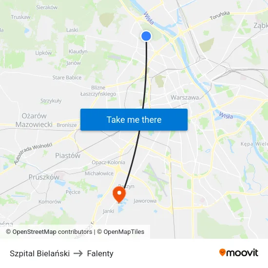 Szpital Bielański to Falenty map