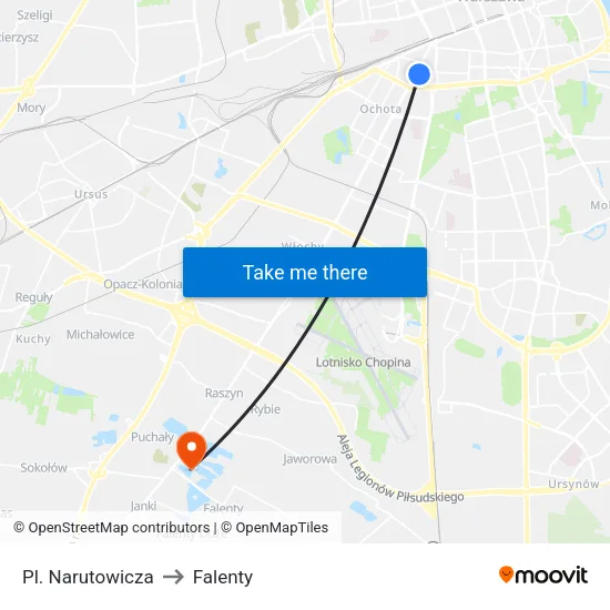 Pl. Narutowicza to Falenty map