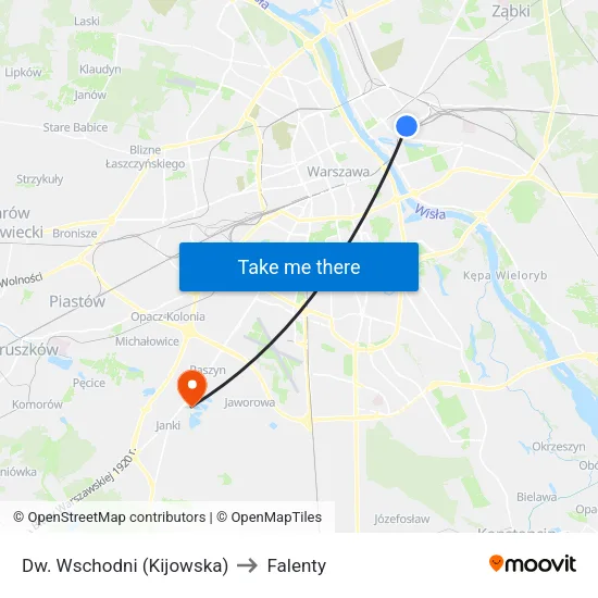 Dw. Wschodni (Kijowska) to Falenty map