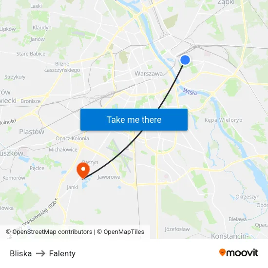 Bliska to Falenty map