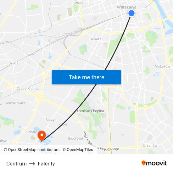 Centrum to Falenty map