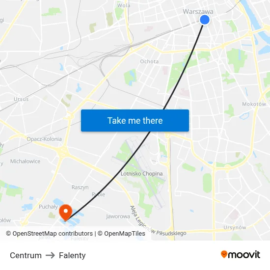 Centrum to Falenty map