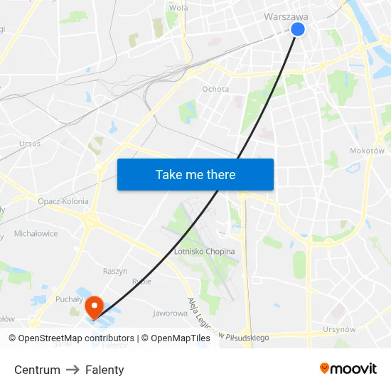 Centrum to Falenty map