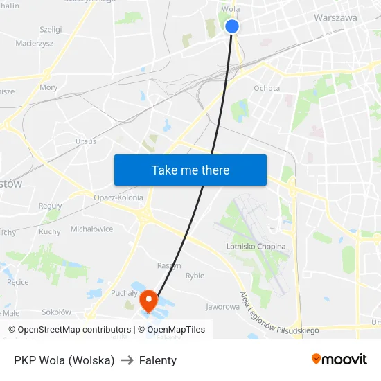 PKP Wola (Wolska) to Falenty map