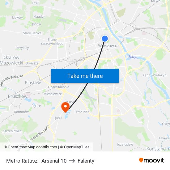 Metro Ratusz Arsenał to Falenty map