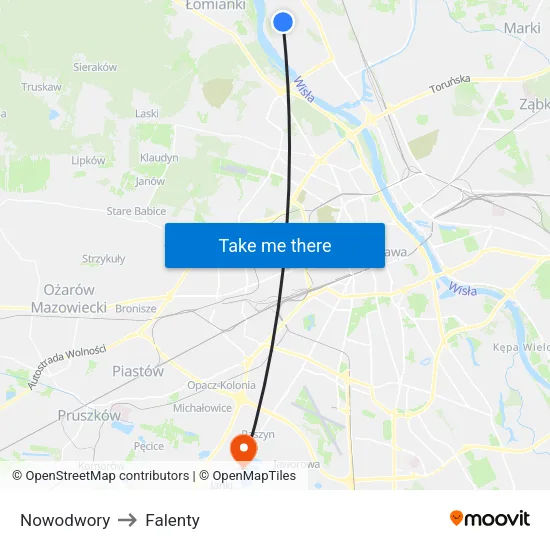 Nowodwory to Falenty map