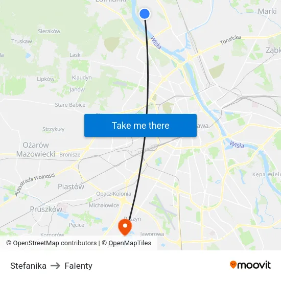 Stefanika to Falenty map