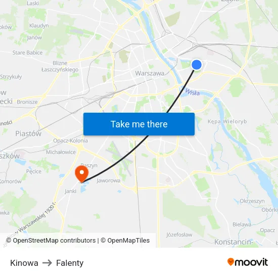 Kinowa to Falenty map