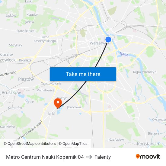 Metro Centrum Nauki Kopernik 04 to Falenty map