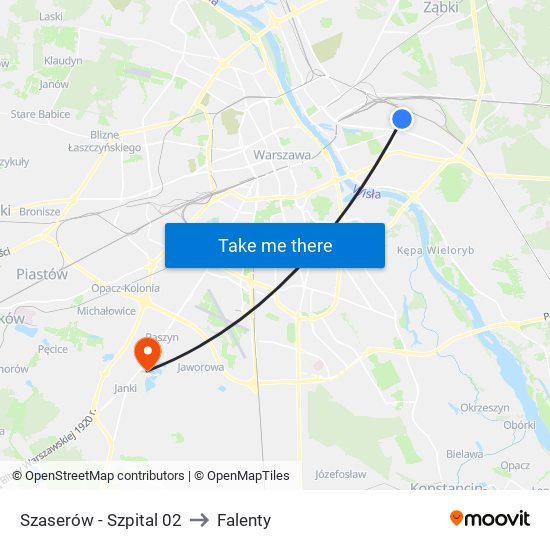 Szaserów - Szpital 02 to Falenty map