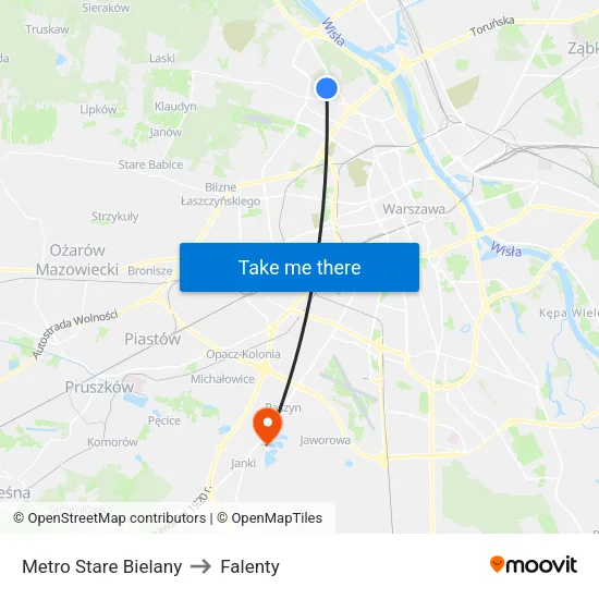 Metro Stare Bielany to Falenty map
