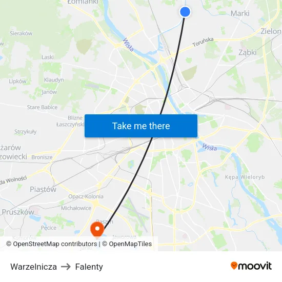 Warzelnicza to Falenty map