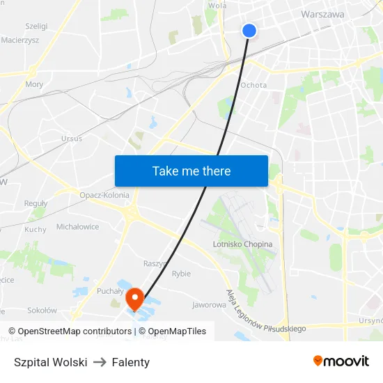 Szpital Wolski to Falenty map