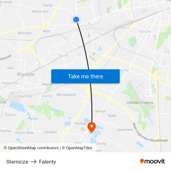 Sternicza to Falenty map