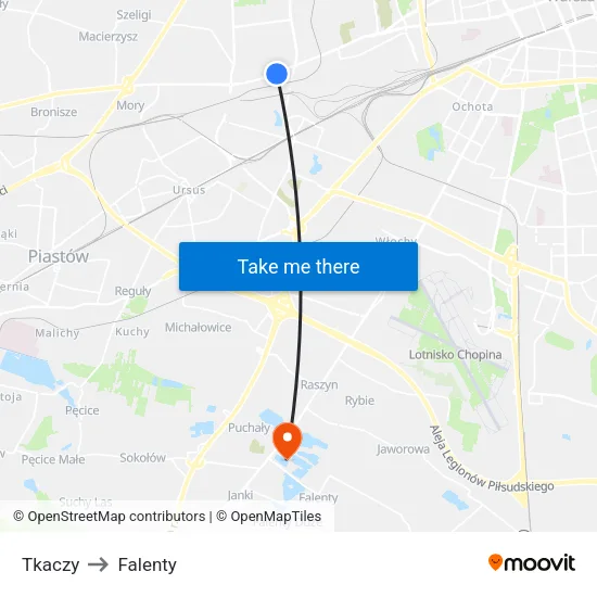 Tkaczy to Falenty map