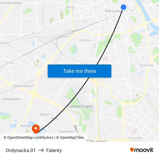 Ordynacka 01 to Falenty map