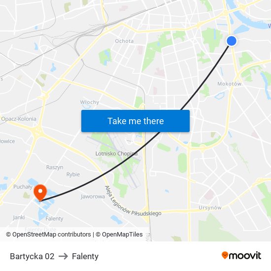 Bartycka to Falenty map