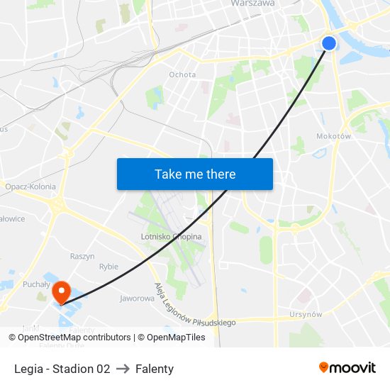 Legia - Stadion 02 to Falenty map