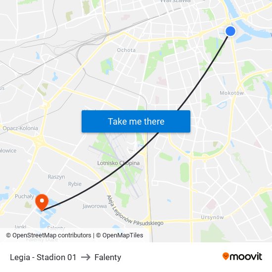 Legia-Stadion to Falenty map