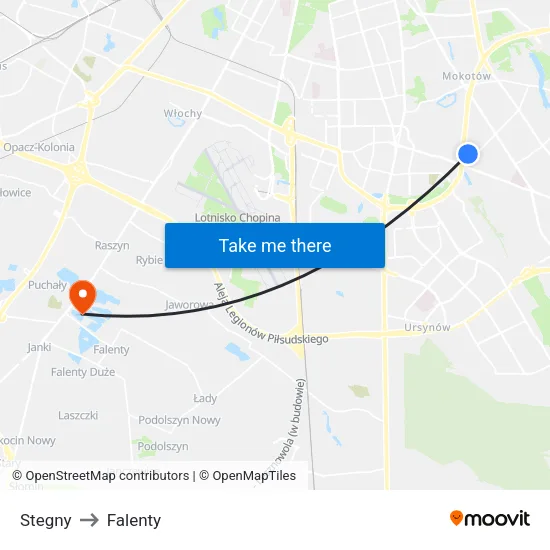 Stegny to Falenty map