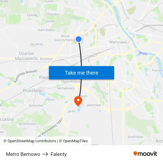Metro Bemowo to Falenty map
