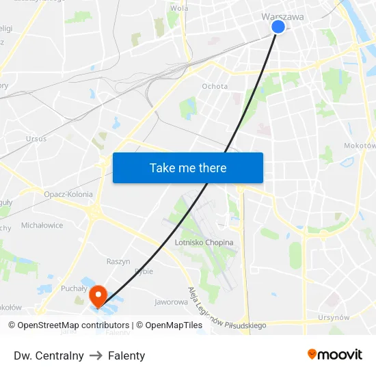 Dw. Centralny to Falenty map