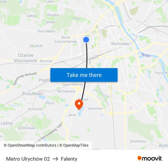 Metro Ulrychów 02 to Falenty map