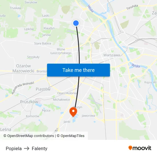 Popiela to Falenty map