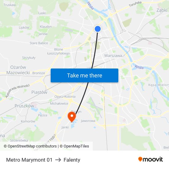 Metro Marymont to Falenty map