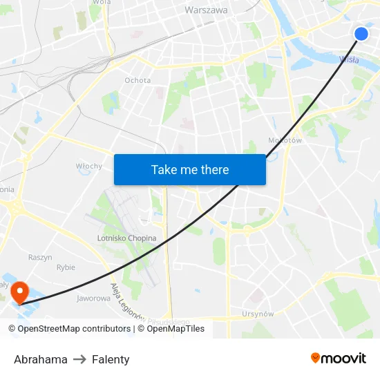 Abrahama to Falenty map