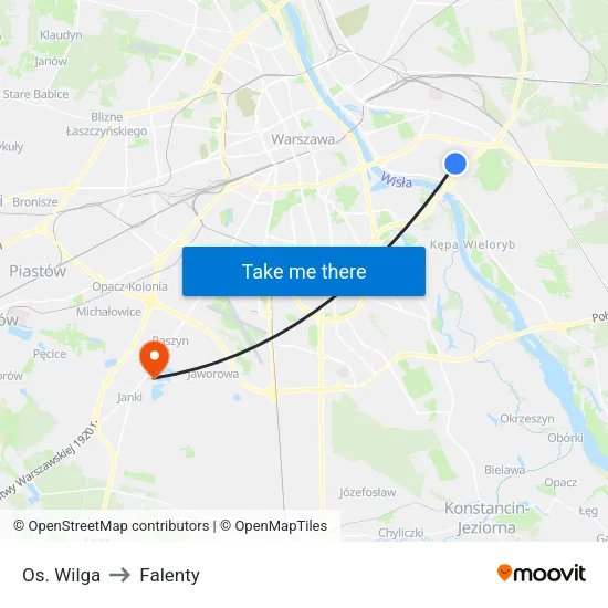 Os. Wilga to Falenty map