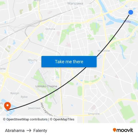 Abrahama to Falenty map