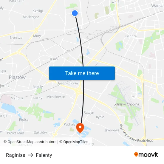 Raginisa to Falenty map