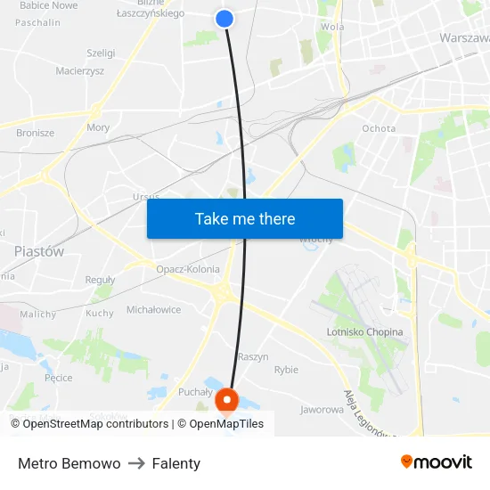 Metro Bemowo to Falenty map