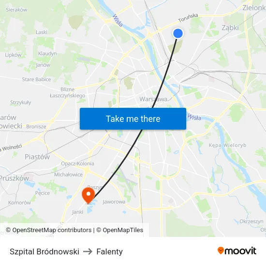 Szpital Bródnowski to Falenty map
