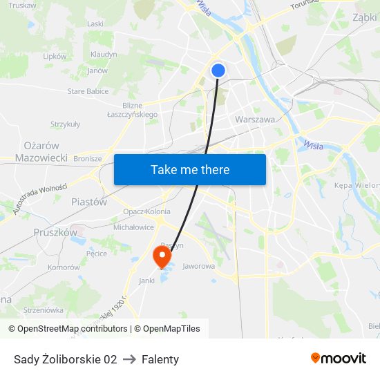 Sady Żoliborskie to Falenty map