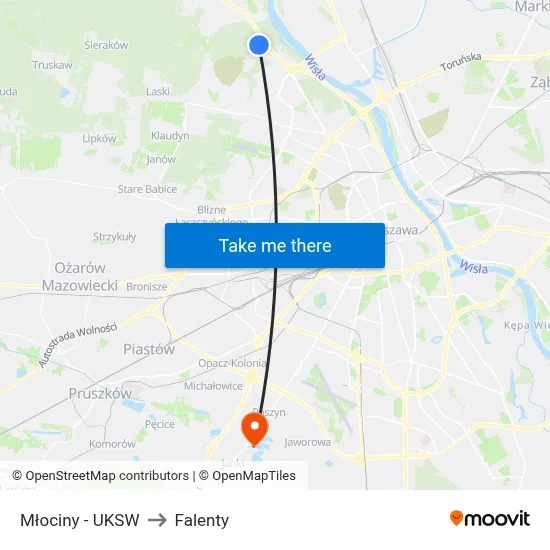 Młociny - UKSW to Falenty map