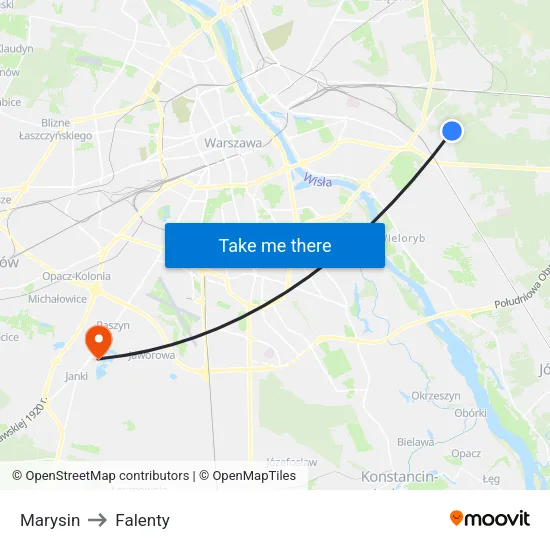 Marysin to Falenty map