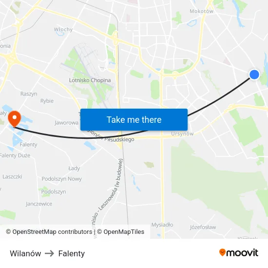 Wilanów to Falenty map