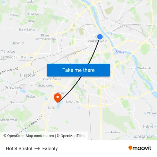 Hotel Bristol to Falenty map