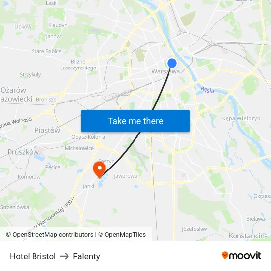 Hotel Bristol to Falenty map